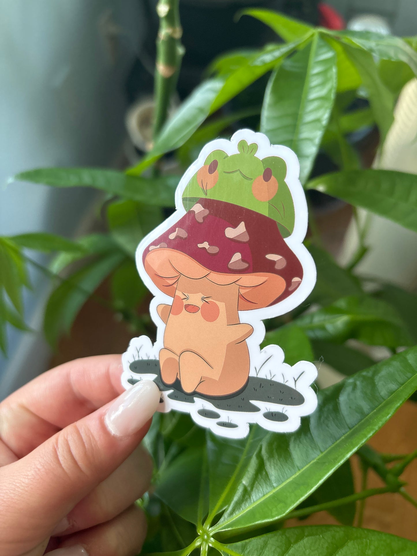 Moose wearing a frog hat