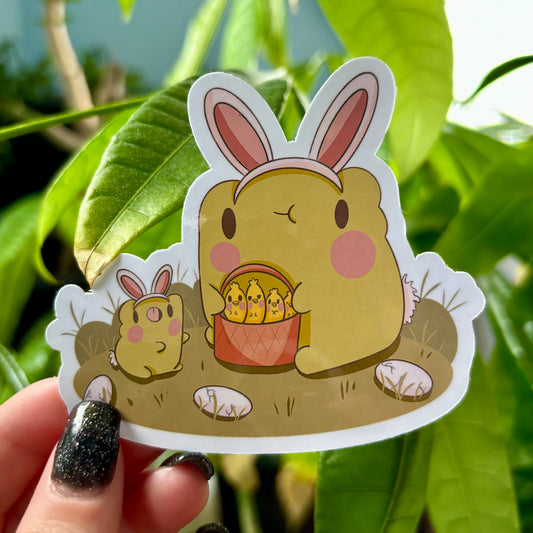 Kawaii Frog Easter Sticker | Bunny Ears, Baby Chicks