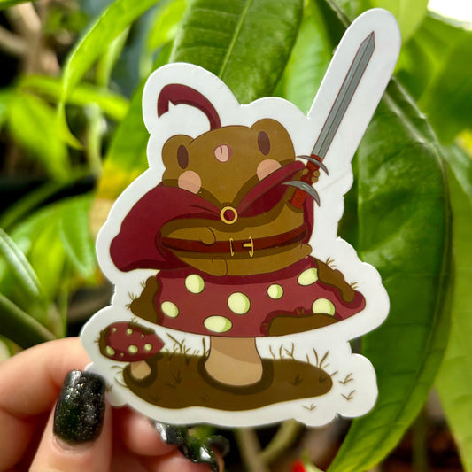 Frog Knight Vinyl Sticker | Nerdy Frog in Armor, Mushroom Design
