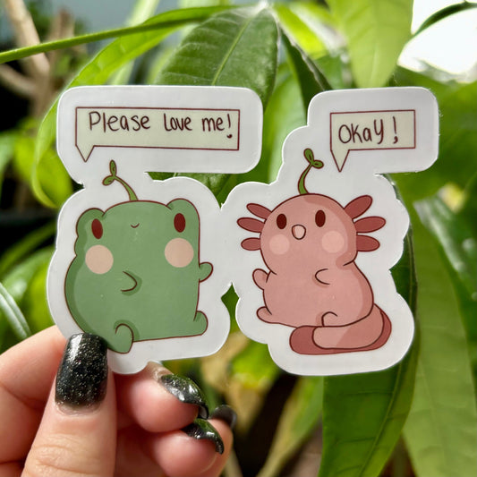 Frog and Axolotl Best Friend Vinyl Stickers | Kawaii Comic Design
