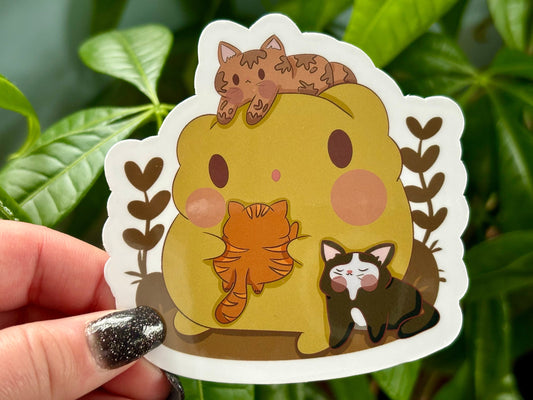Frog with Cats Vinyl Sticker | Kawaii Cottagecore Design
