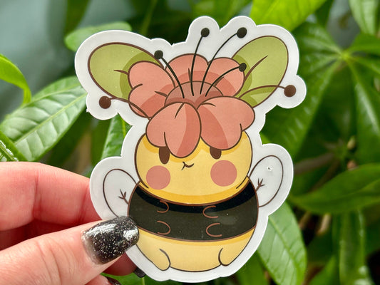 Bee with Flower Hat Sticker | Waterproof Vinyl Art