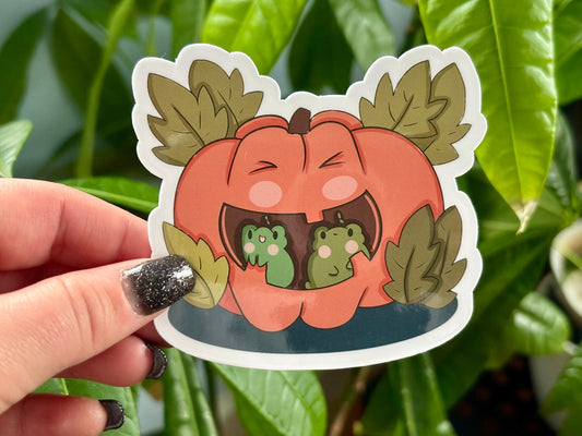 Cute Kawaii Frog Halloween Sticker | Pumpkin Frog Planner and Animal Sticker | Kawaii Frog Lover Design