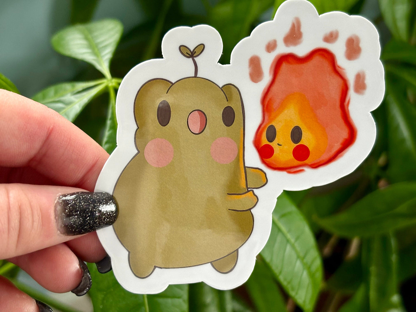 Calcifer & Frog Waterproof Sticker | Studio Ghibli Fan Art