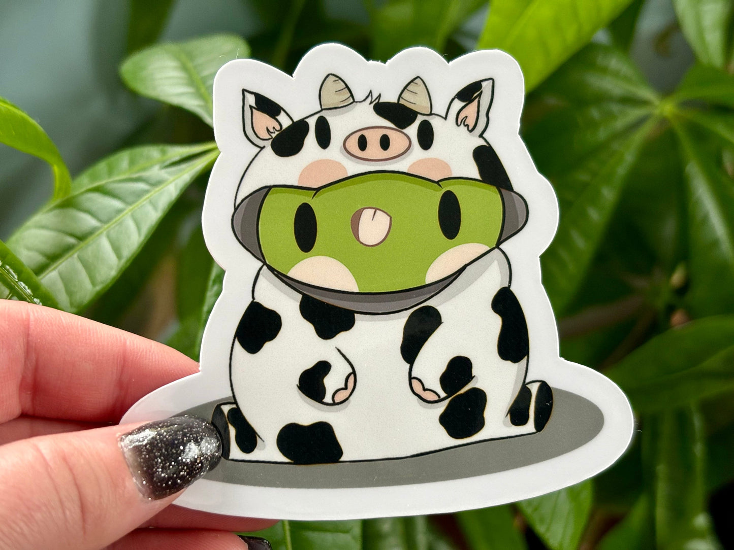 Frog in Cow Costume Sticker | Waterproof Kawaii Laptop Decal