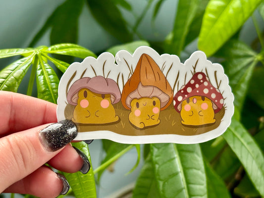 Mushroom Hat Frog Vinyl Sticker | Cottagecore Kawaii Froggy