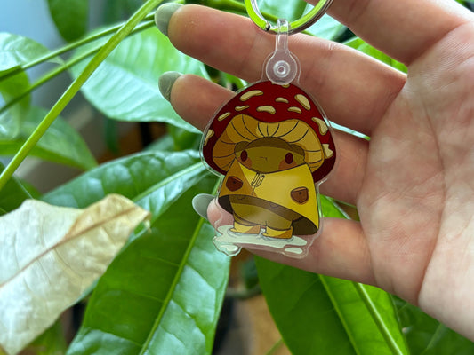 Kawaii Frog Acrylic Keychain – Mushroom Hat, Cottagecore Charm