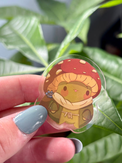 Frog with Mushroom Hat Acrylic Pin – Nature Lover Gift