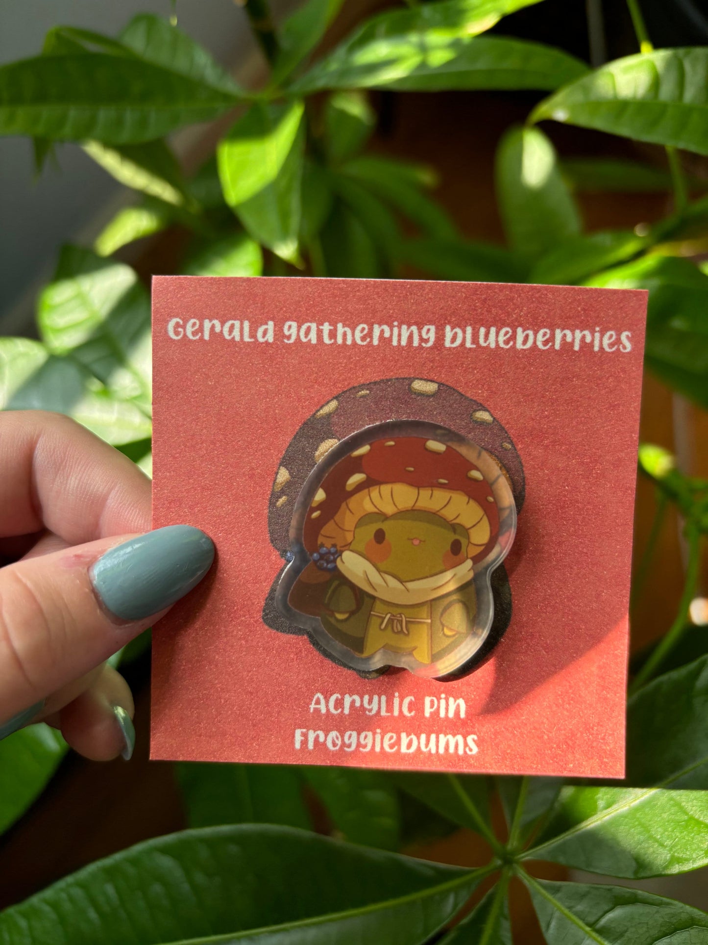 Frog with Mushroom Hat Acrylic Pin – Nature Lover Gift