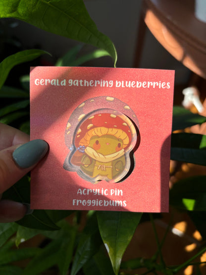 Frog with Mushroom Hat Acrylic Pin – Nature Lover Gift
