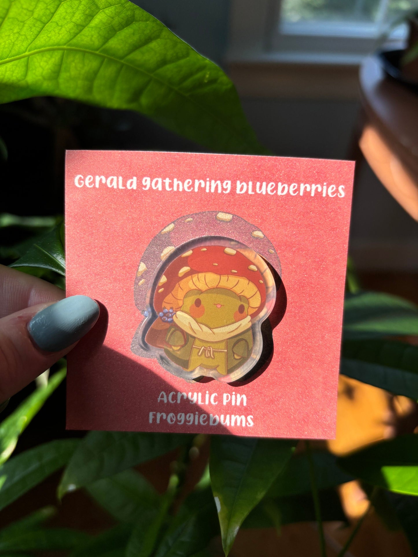 Frog with Mushroom Hat Acrylic Pin – Nature Lover Gift