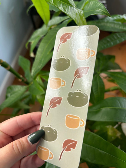 Frog Fall Bookmark | Autumn Leaves & Coffee Cups, Double-Sided