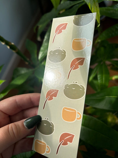 Frog Fall Bookmark | Autumn Leaves & Coffee Cups, Double-Sided