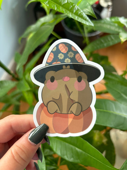 Autumn Witch Frog Sticker | Waterproof Halloween Vinyl Decal