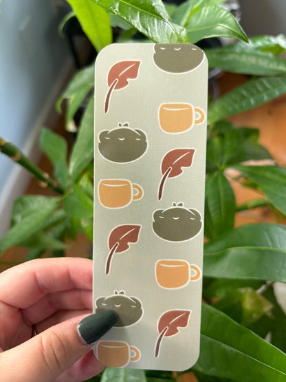 Frog Fall Bookmark | Autumn Leaves & Coffee Cups, Double-Sided
