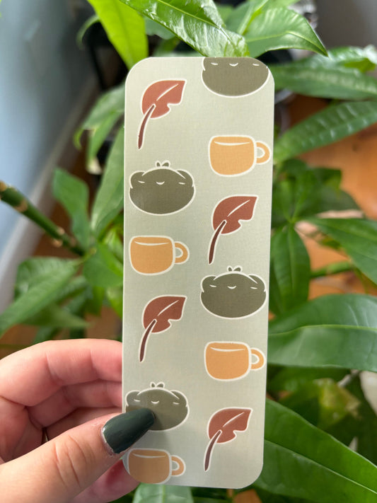 Frog Fall Bookmark | Autumn Leaves & Coffee Cups, Double-Sided