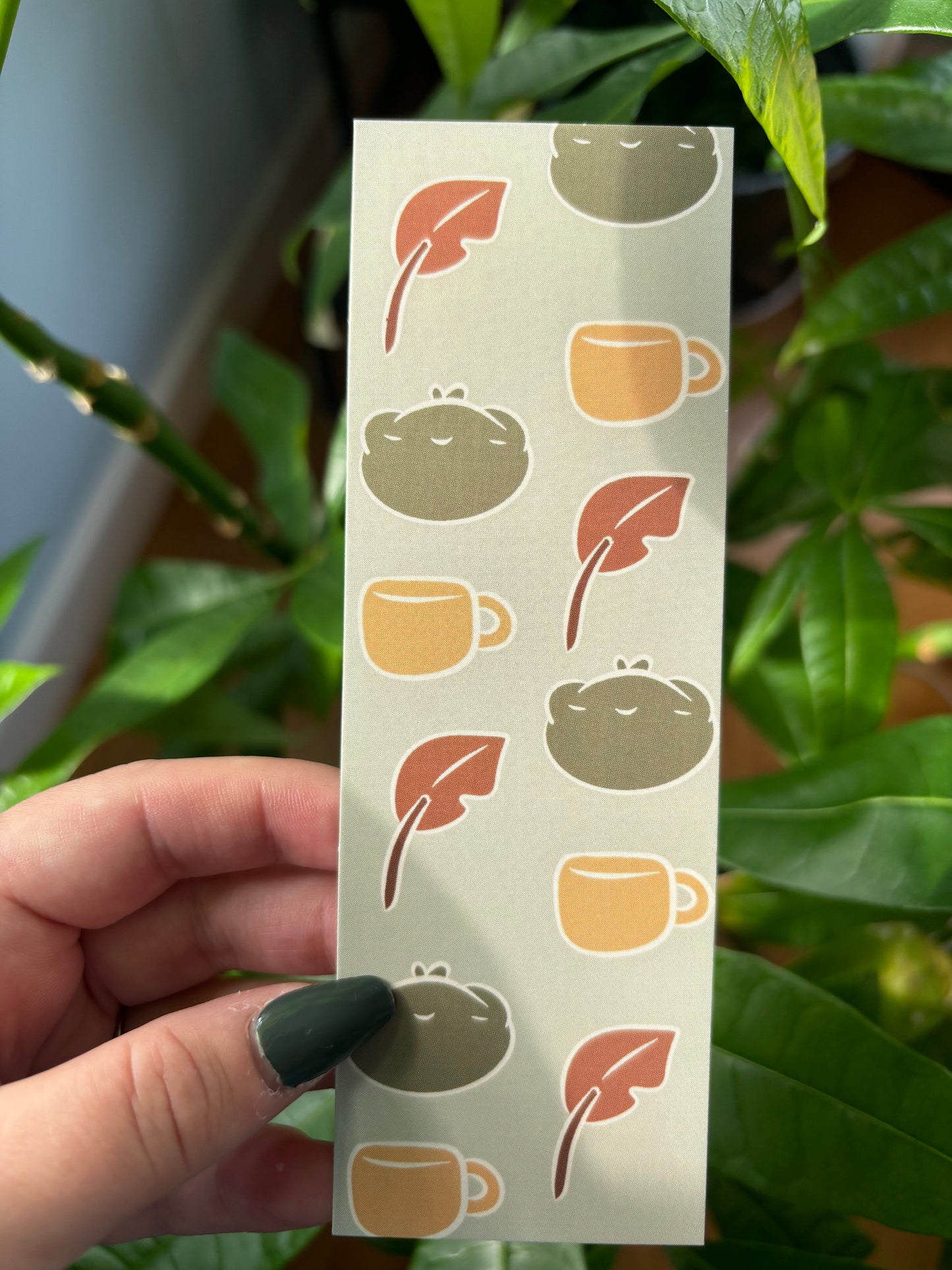 Frog Fall Bookmark | Autumn Leaves & Coffee Cups, Double-Sided