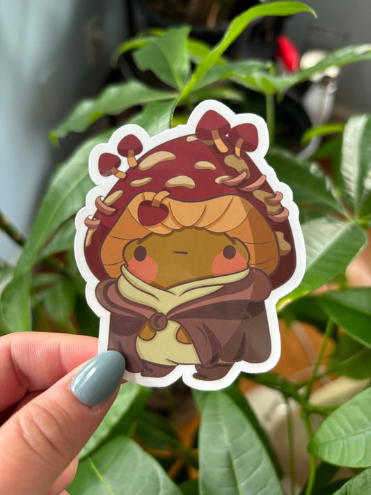 Autumn Frog Vinyl Sticker | Mushroom Hat, Waterproof Art