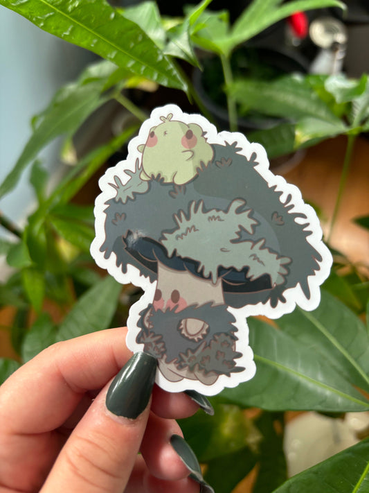 Autumn Frog on Mushroom Sticker | Halloween Waterproof Vinyl Decal