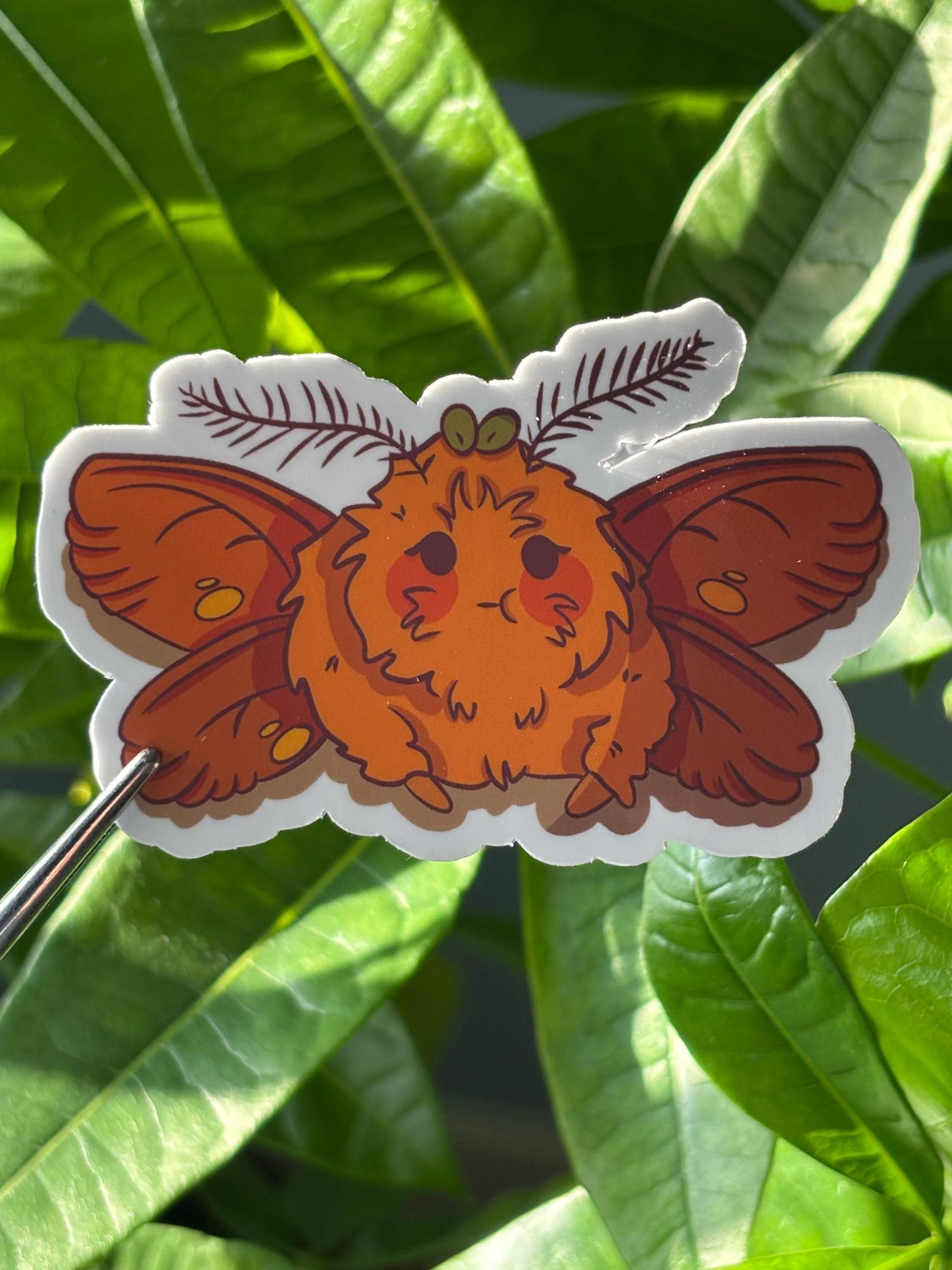 Orange Fuzzy Moth Sticker – Waterproof Vinyl Insect Art