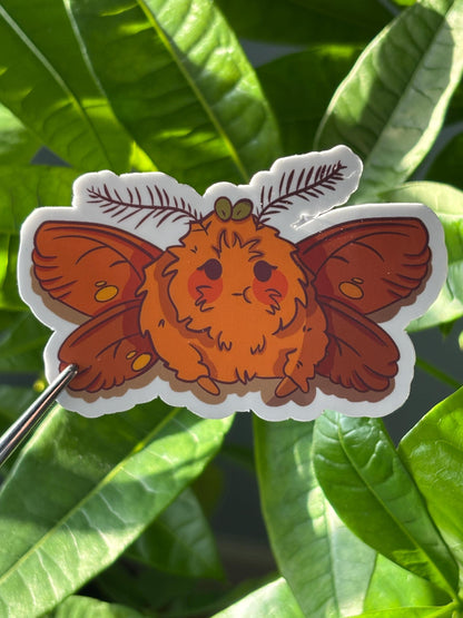 Orange Fuzzy Moth Sticker – Waterproof Vinyl Insect Art