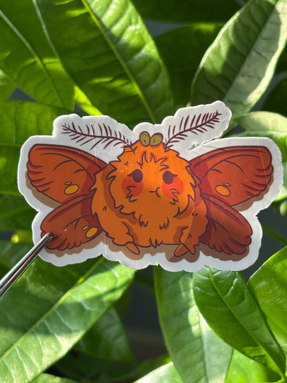Orange Fuzzy Moth Sticker – Waterproof Vinyl Insect Art