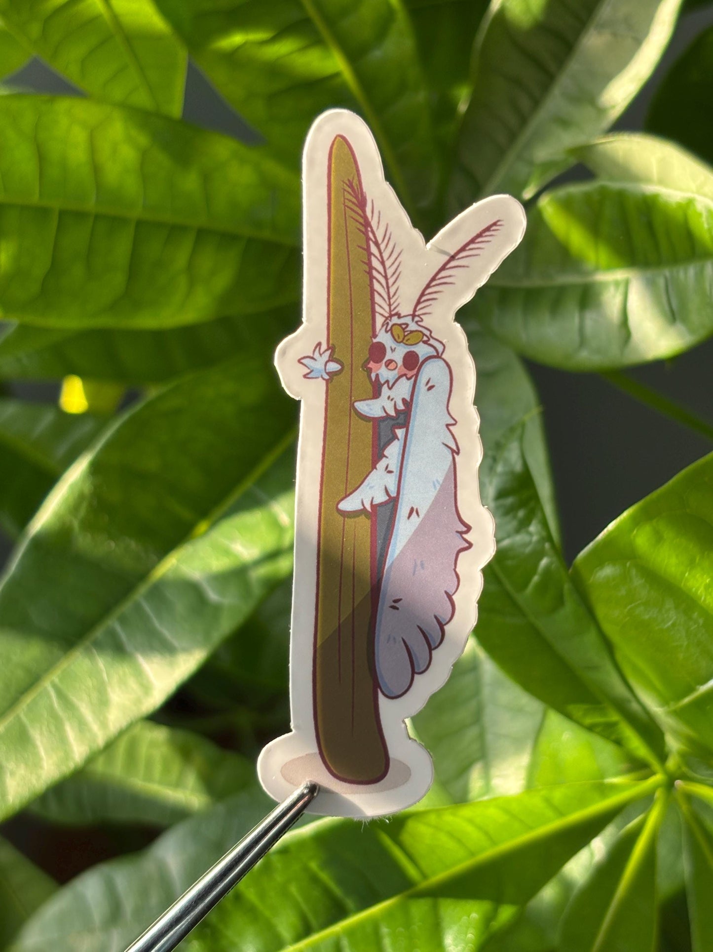 Fuzzy White Moth Sticker – Cute Vinyl Waterproof Insect Art