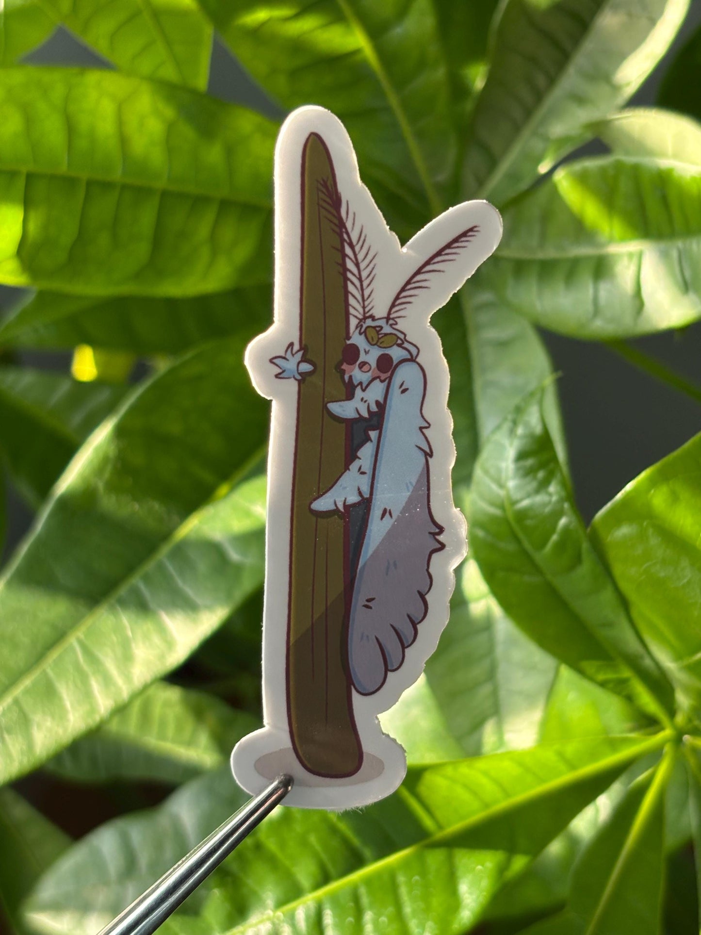 Fuzzy White Moth Sticker – Cute Vinyl Waterproof Insect Art