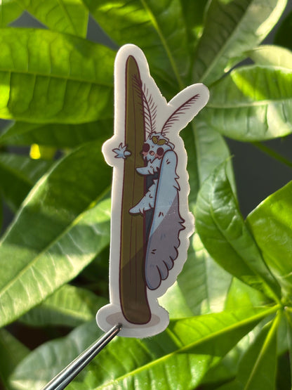 Fuzzy White Moth Sticker – Cute Vinyl Waterproof Insect Art