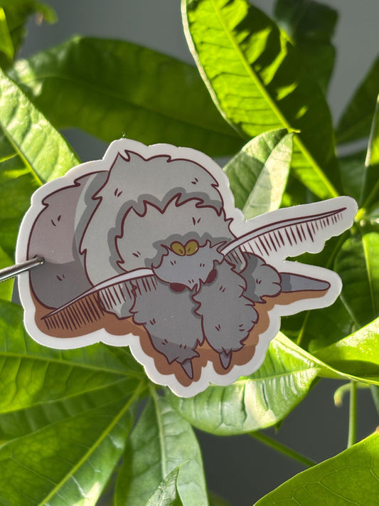 Fuzzy Grey Moth Sticker – Waterproof Vinyl Insect Art