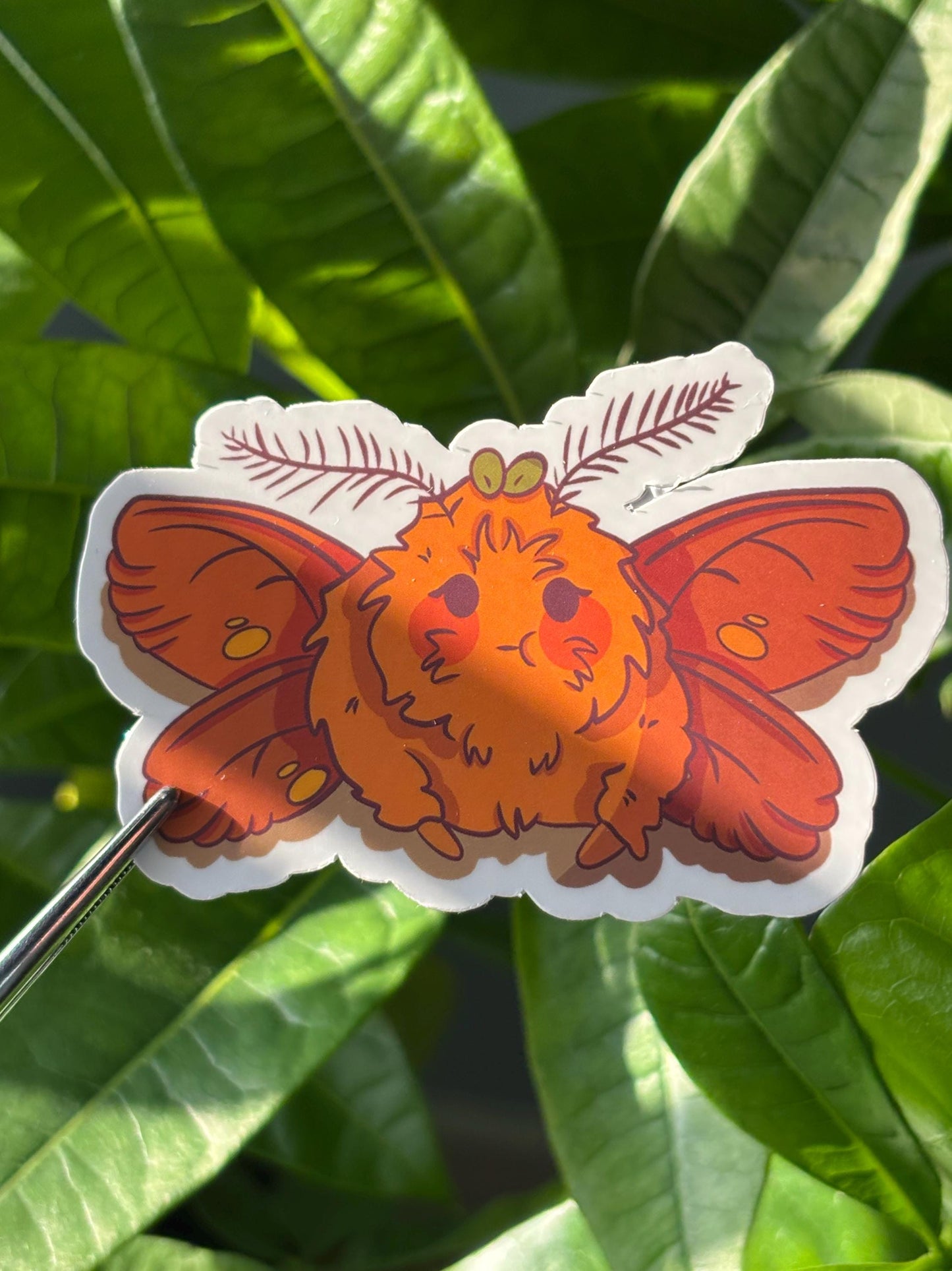 Orange Fuzzy Moth Sticker – Waterproof Vinyl Insect Art