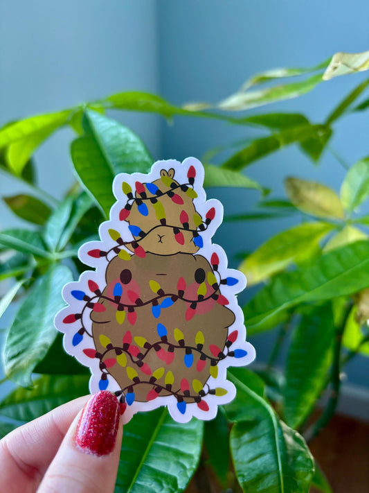 Christmas Frog Sticker | Kawaii Holiday Lights Decal