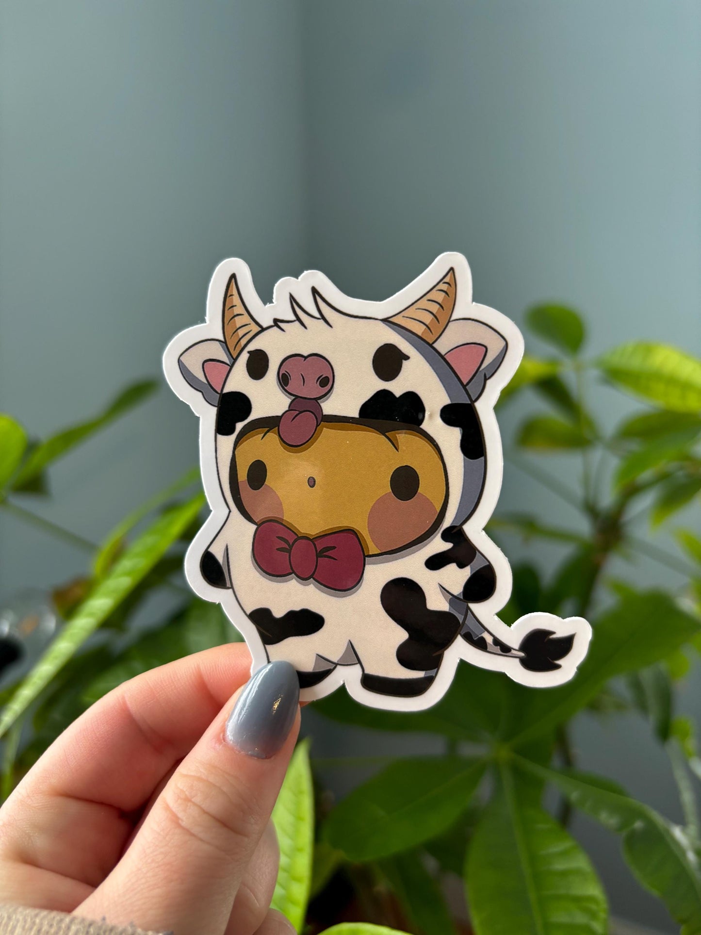 Frog in Cow Costume Sticker | Kawaii Laptop Decal