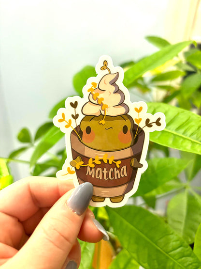 Cute Matcha Latte Sticker | Kawaii Coffee Cup Character | Cozy Autumn Vinyl Sticker | Planner Laptop Water Bottle Decal