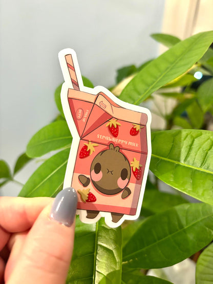 Kawaii Strawberry Milk Sticker | Pink Drink Carton Decal