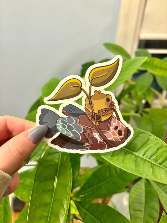 Frog Riding Koi Vinyl Sticker | Cottagecore Fantasy Art