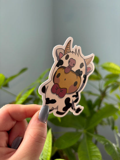 Frog in Cow Costume Sticker | Kawaii Laptop Decal