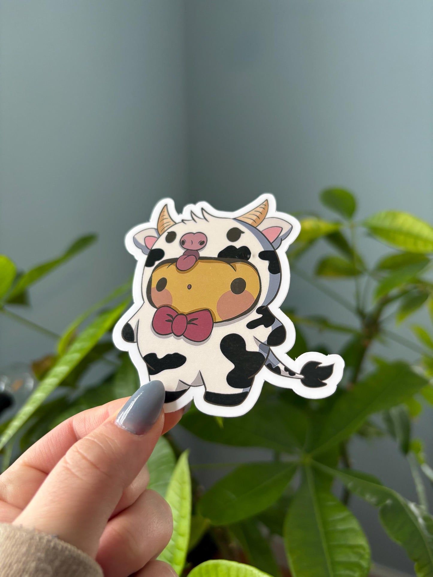 Frog in Cow Costume Sticker | Kawaii Laptop Decal