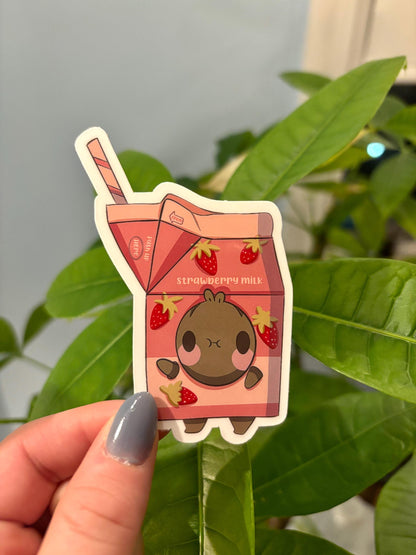 Kawaii Strawberry Milk Sticker | Pink Drink Carton Decal